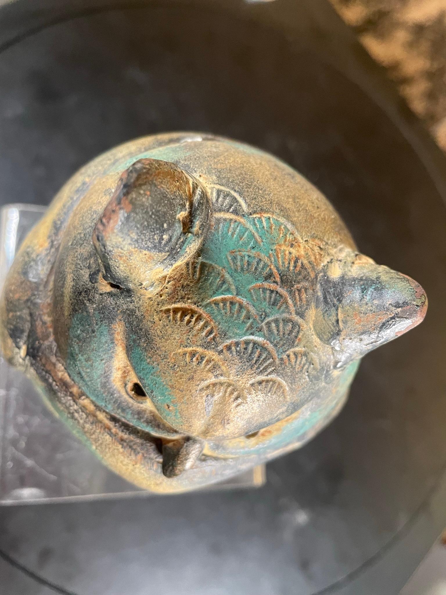 Japanese Gold Gilt Bronze Owl, Fine Details 8