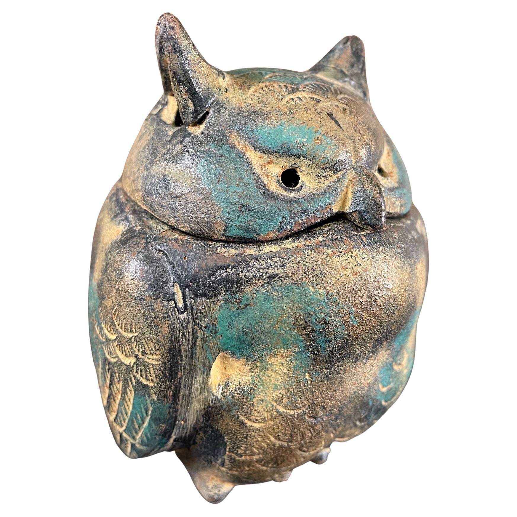 Japanese Gold Gilt Bronze Owl, Fine Details  For Sale