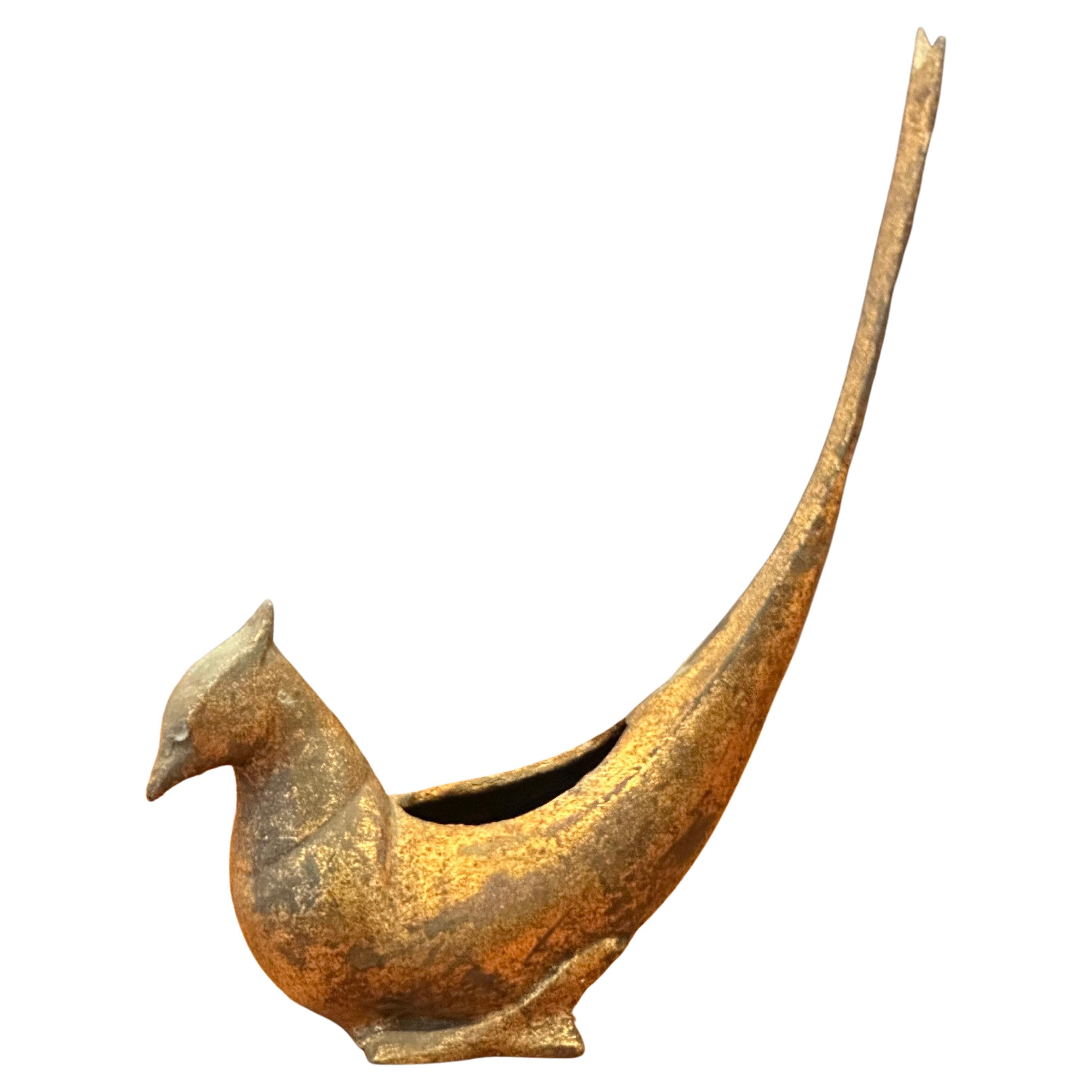 Japanese gold gilt cast iron abstract bird incense burner, circa 1950s.  The piece is in good vintage condition with a nice patina and measures 2.75
