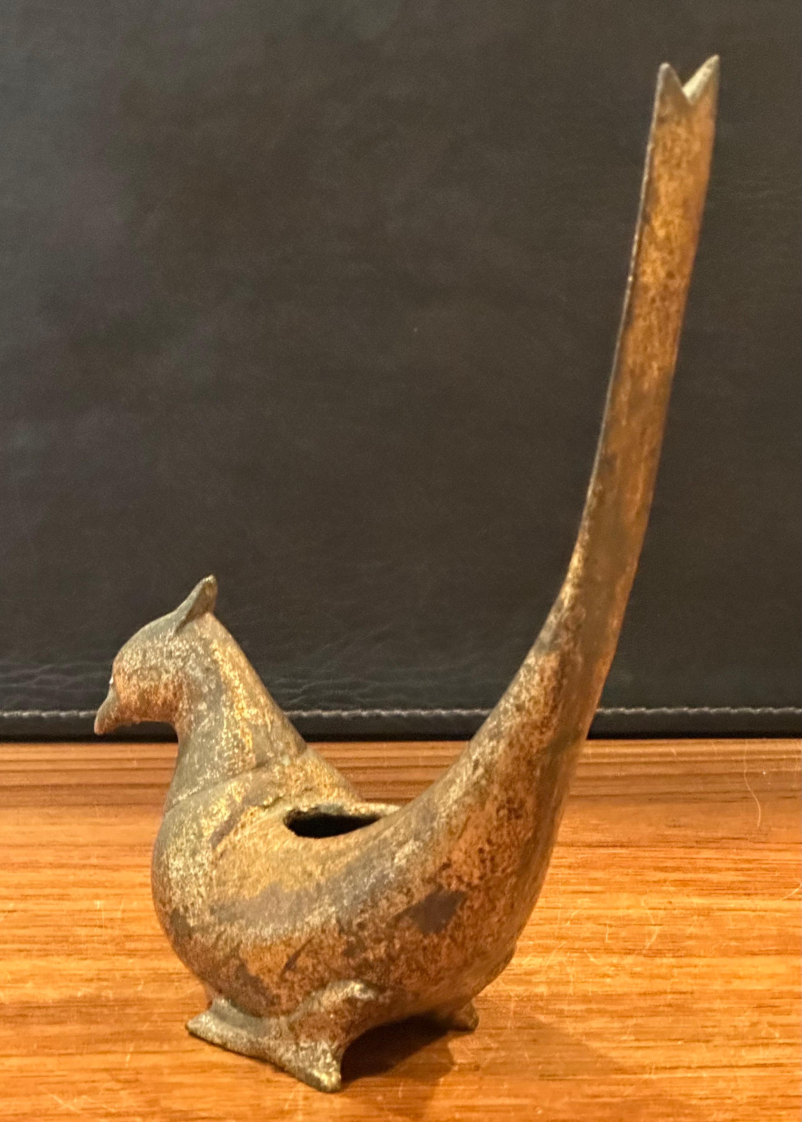 Mid-Century Modern Japanese Gold Gilt Cast Iron Abstract Bird Incense Burner For Sale