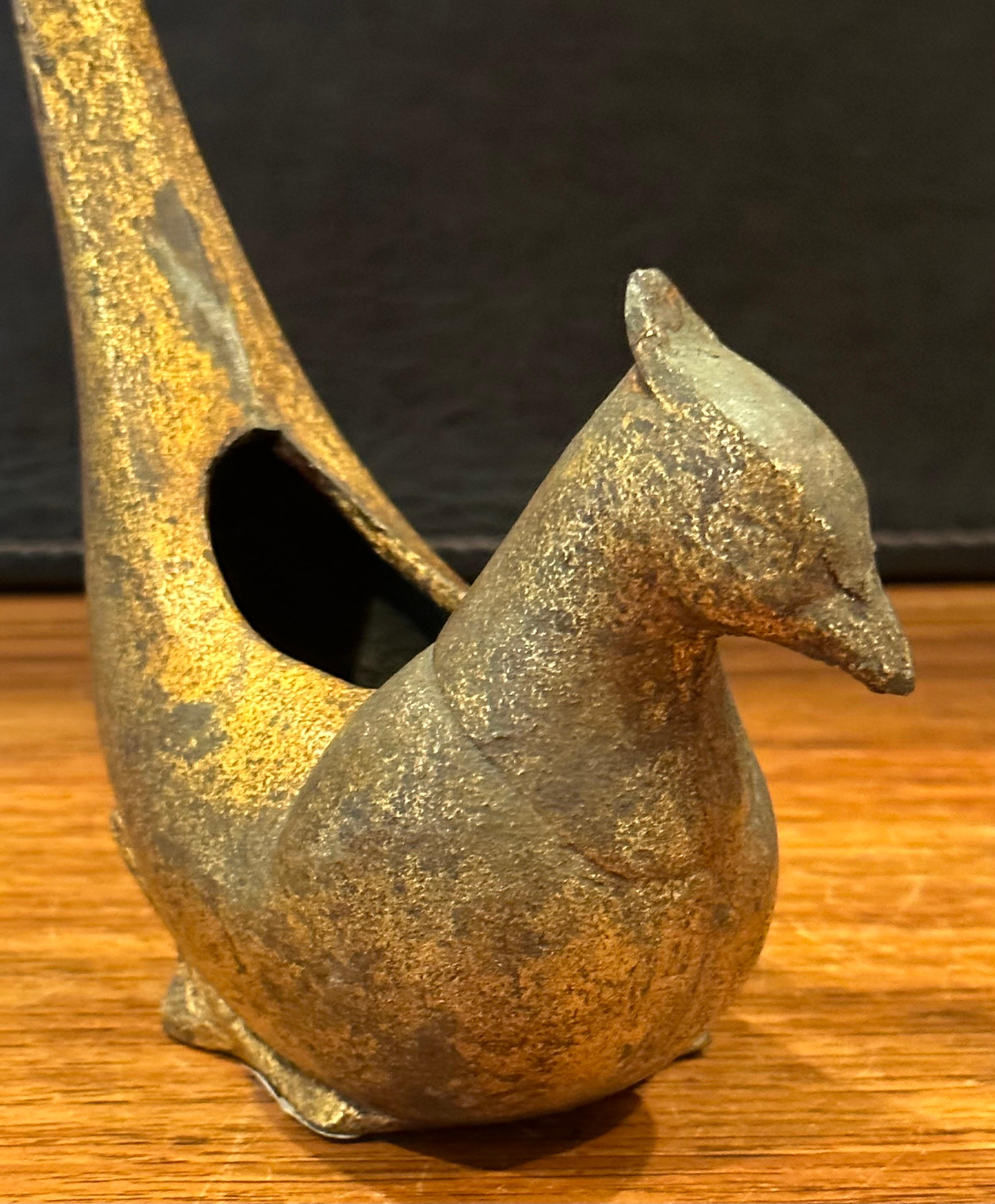 Japanese Gold Gilt Cast Iron Abstract Bird Incense Burner For Sale 3