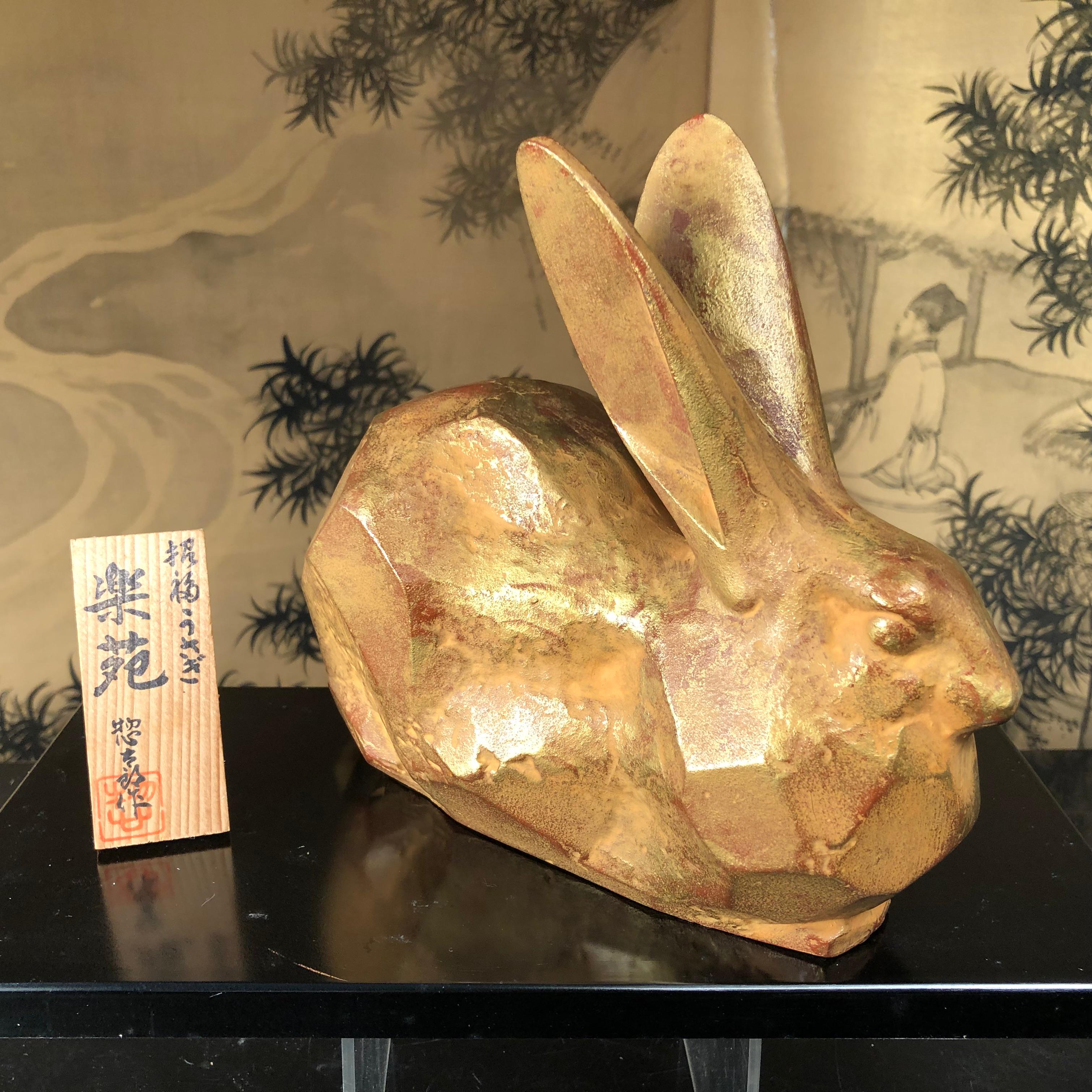 Japanese Golden Rabbit Sculpture by Famous Artist Sotaro 4