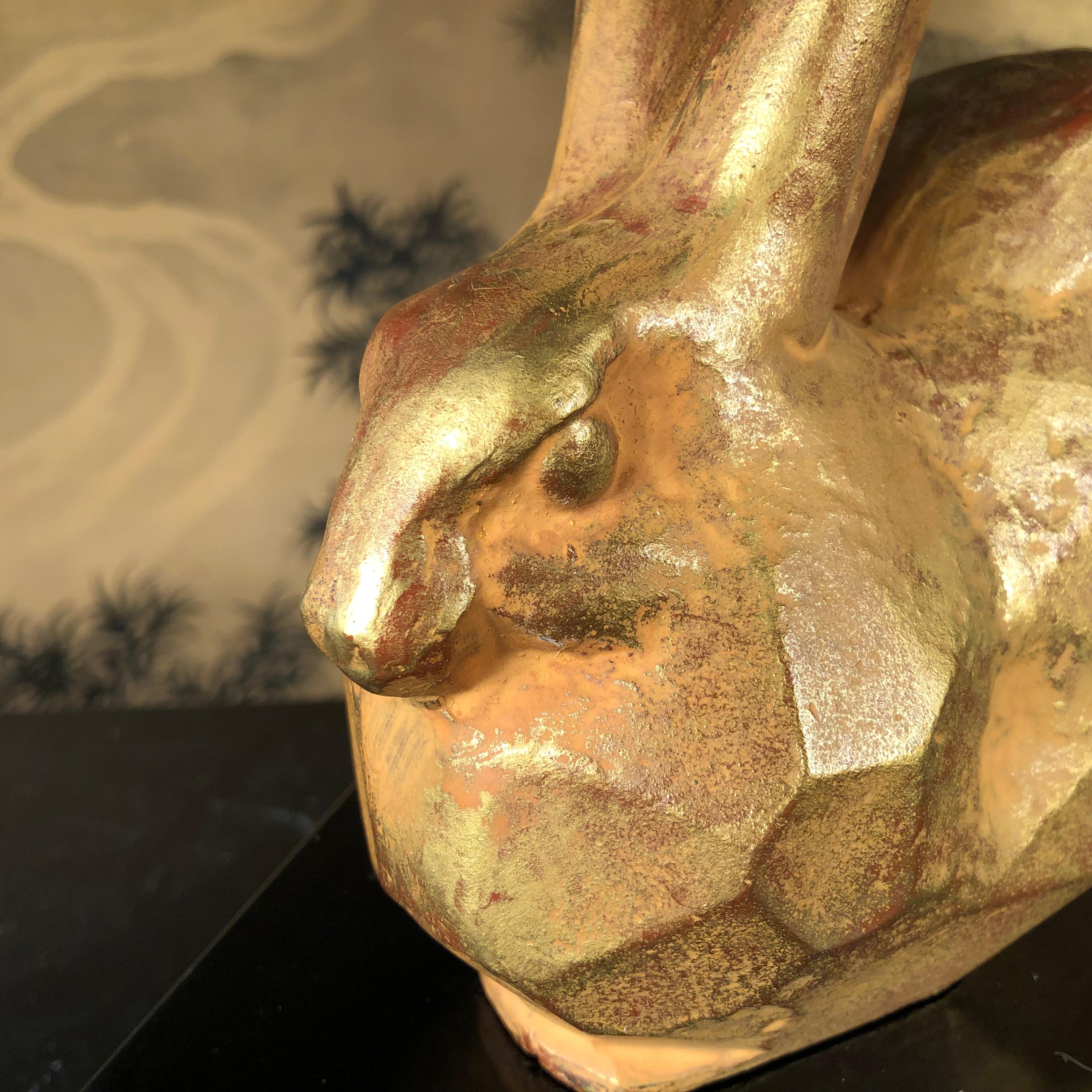 Showa Japanese Golden Rabbit Sculpture by Famous Artist Sotaro