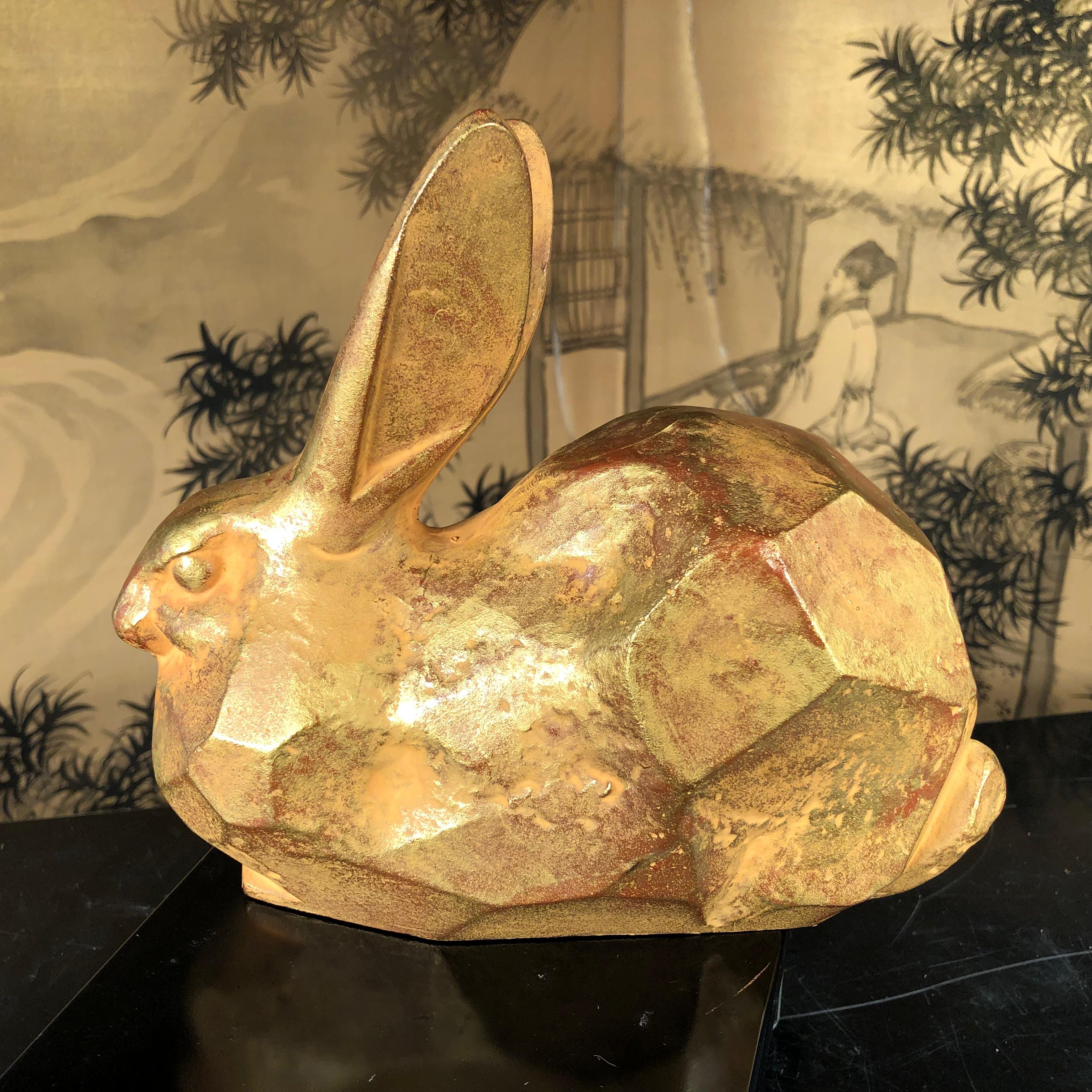 Gilt Japanese Golden Rabbit Sculpture by Famous Artist Sotaro