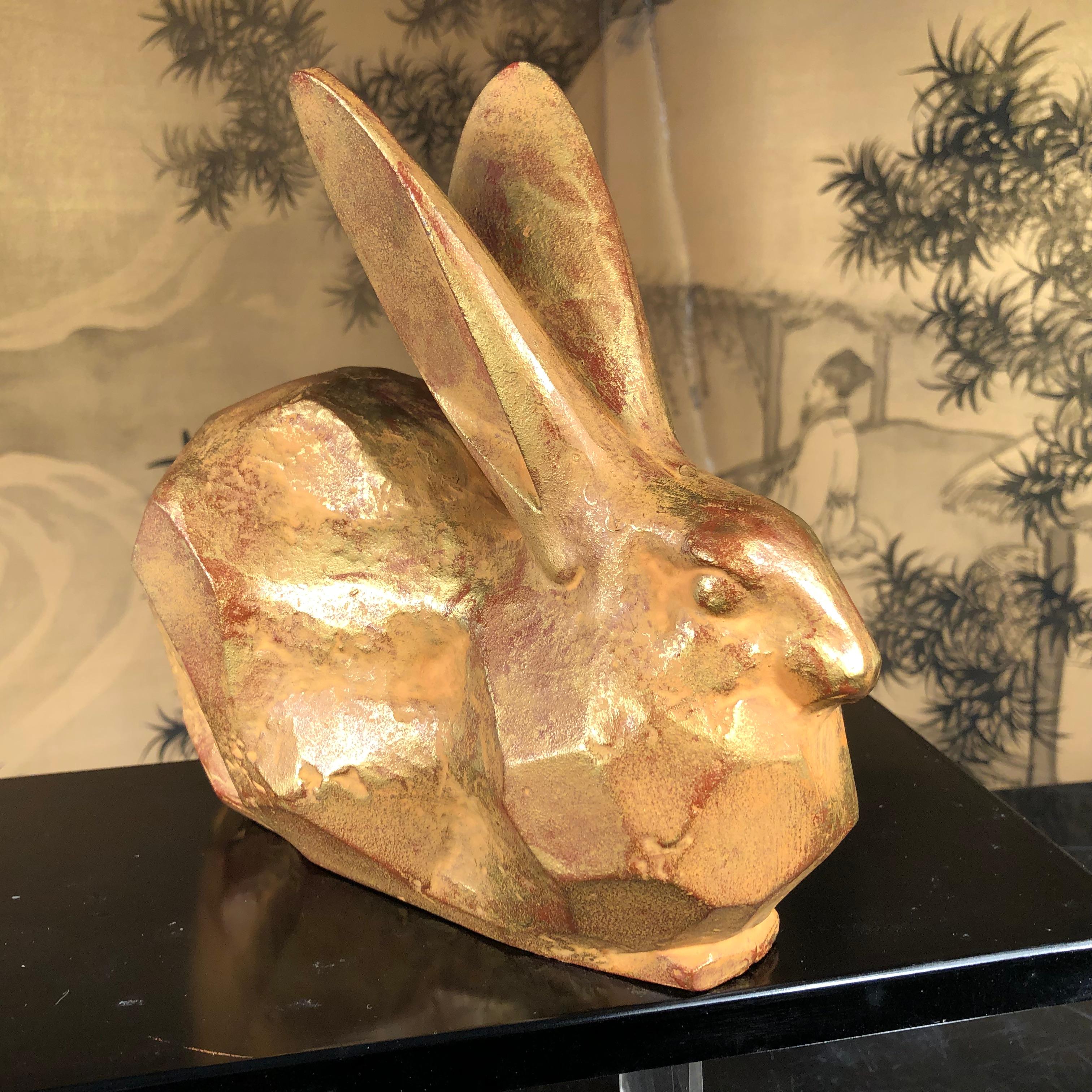 Japanese Golden Rabbit Sculpture by Famous Artist Sotaro In Good Condition In South Burlington, VT