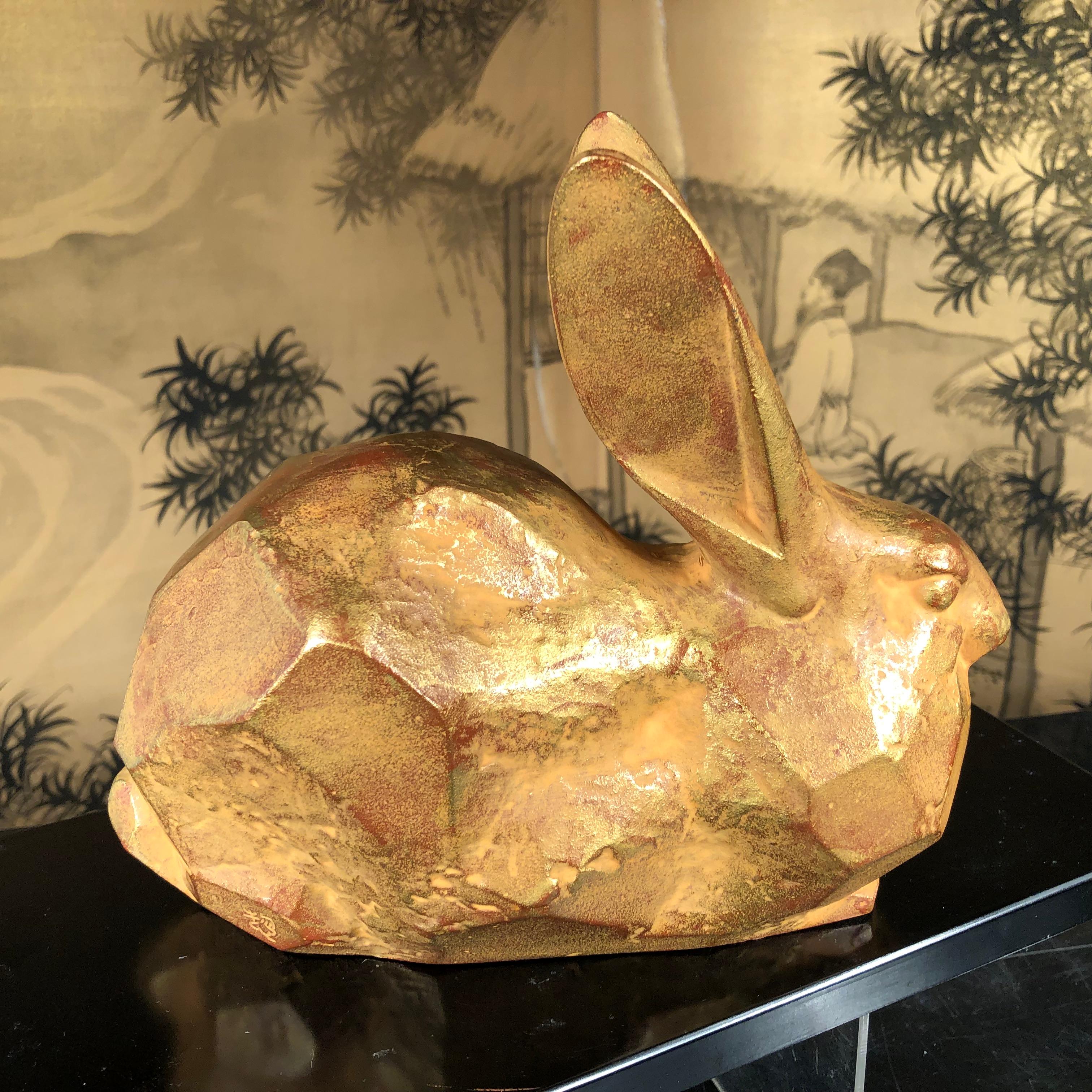 20th Century Japanese Golden Rabbit Sculpture by Famous Artist Sotaro