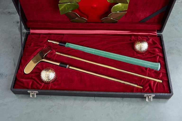 Japanese Golf Putter Set with Gold Colored Driver and Balls in Box