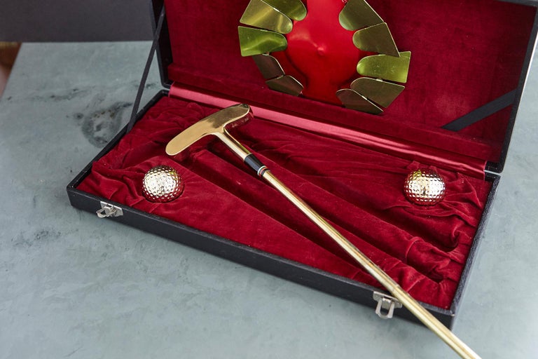 Japanese Golf Putter Set with Gold Colored Driver and Balls in Box