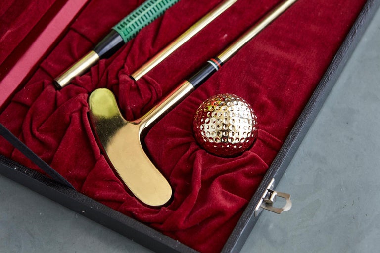 Japanese Golf Putter Set with Gold Colored Driver and Balls in Box