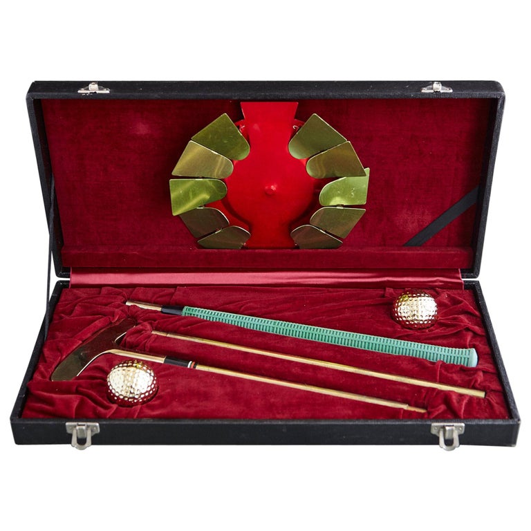 Japanese Golf Putter Set with Gold Colored Driver and Balls in Box