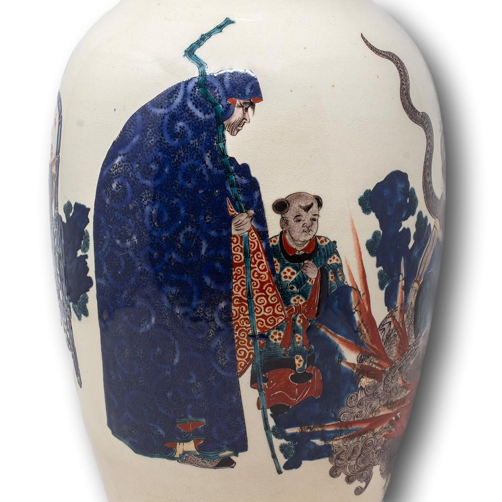 Vaso giapponese in Satsuma blu Gosu con figure Rakan, periodo Meiji in vendita 6