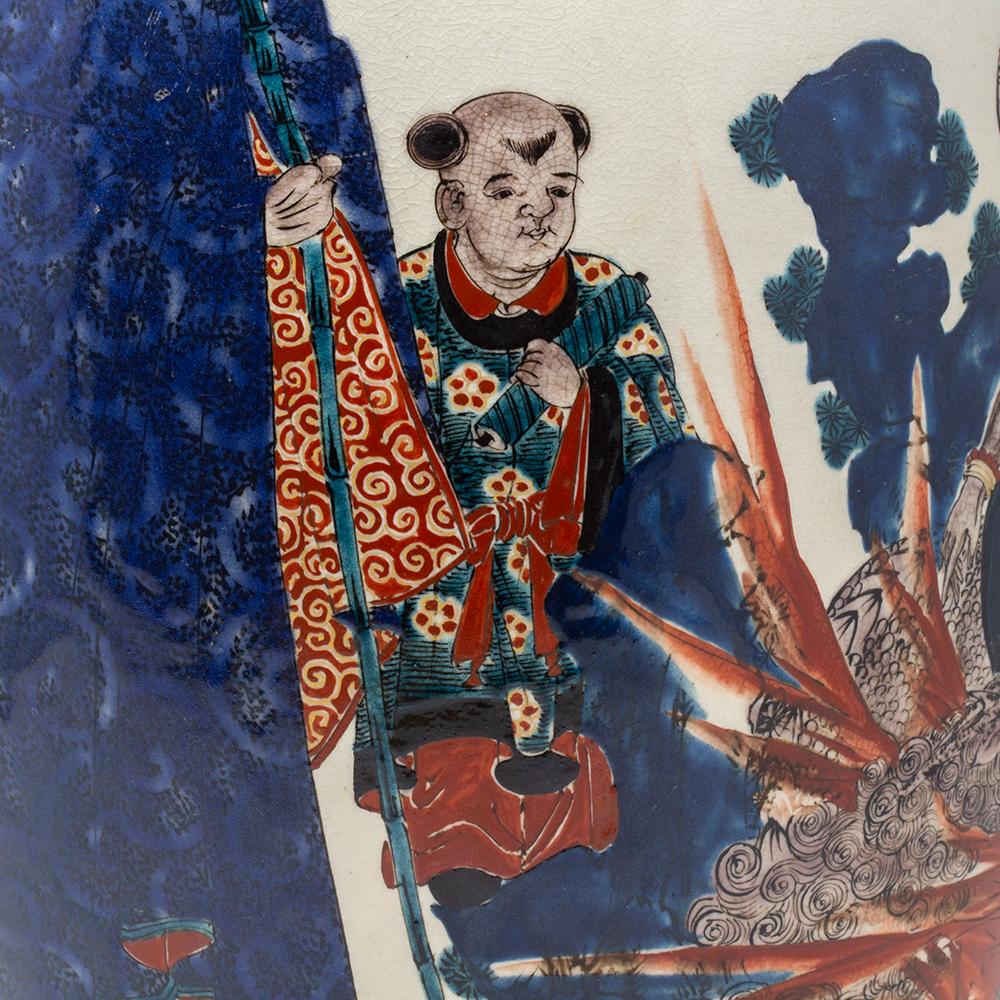 Vaso giapponese in Satsuma blu Gosu con figure Rakan, periodo Meiji in vendita 8