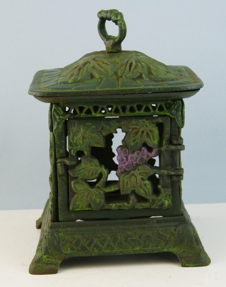 Iron Japanese Hand Painted Grapes and Leaves Garden Lighting Lantern For Sale