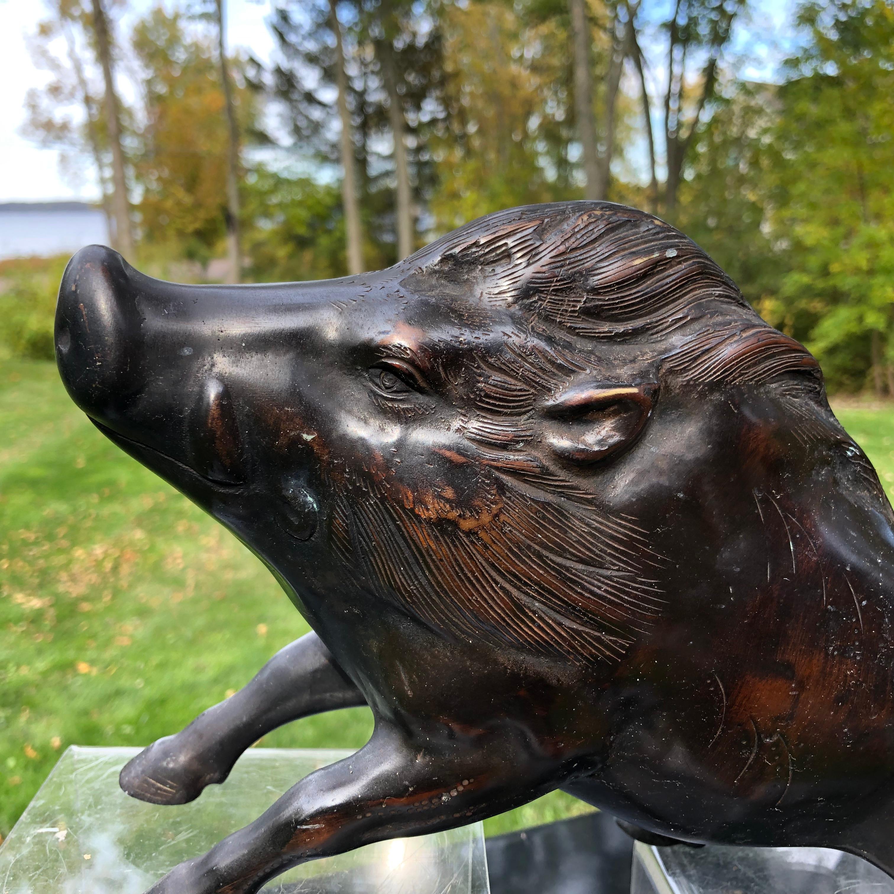 Showa Japanese Great Boar Pig Bronze Sculpture