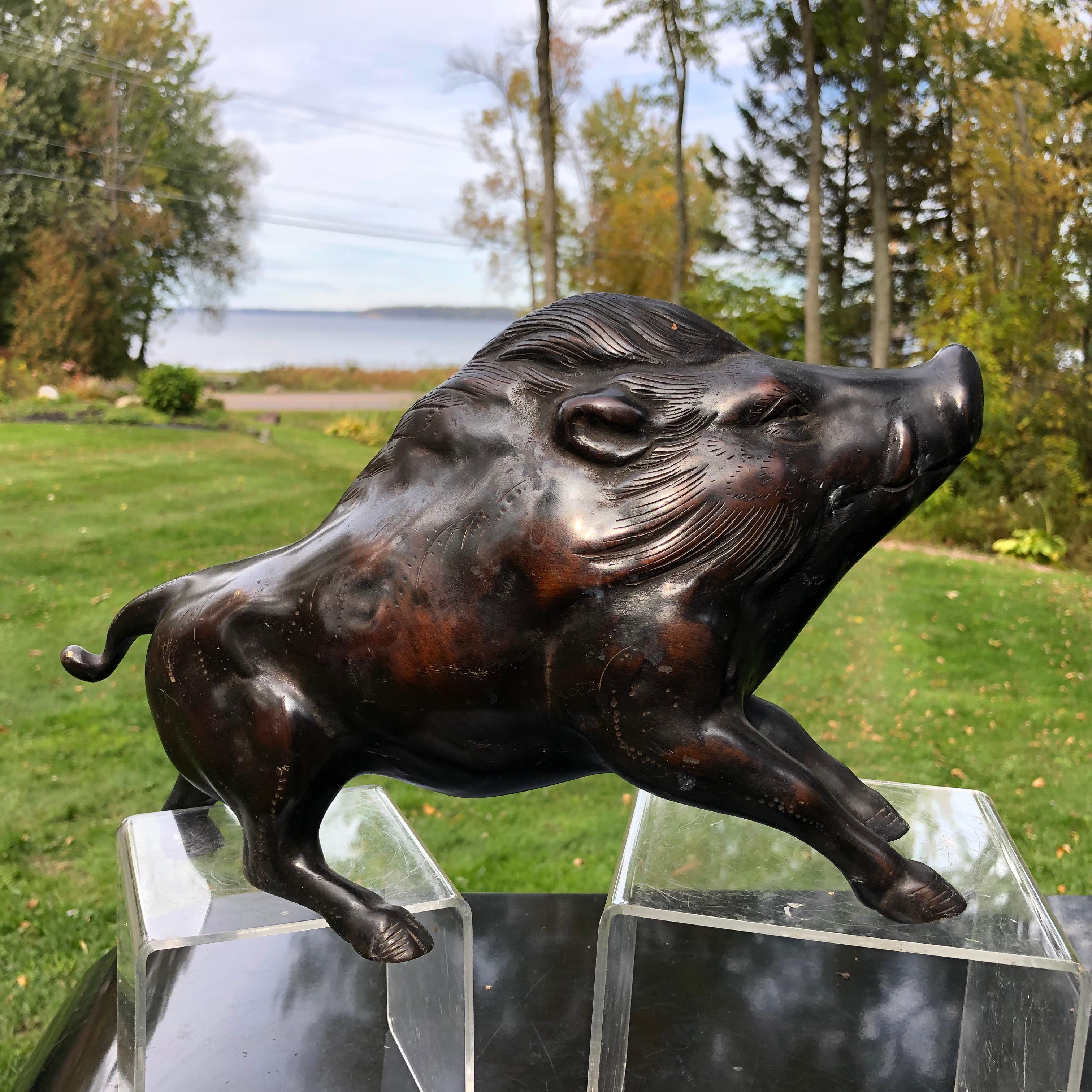 Japanese Great Boar Pig Bronze Sculpture 2