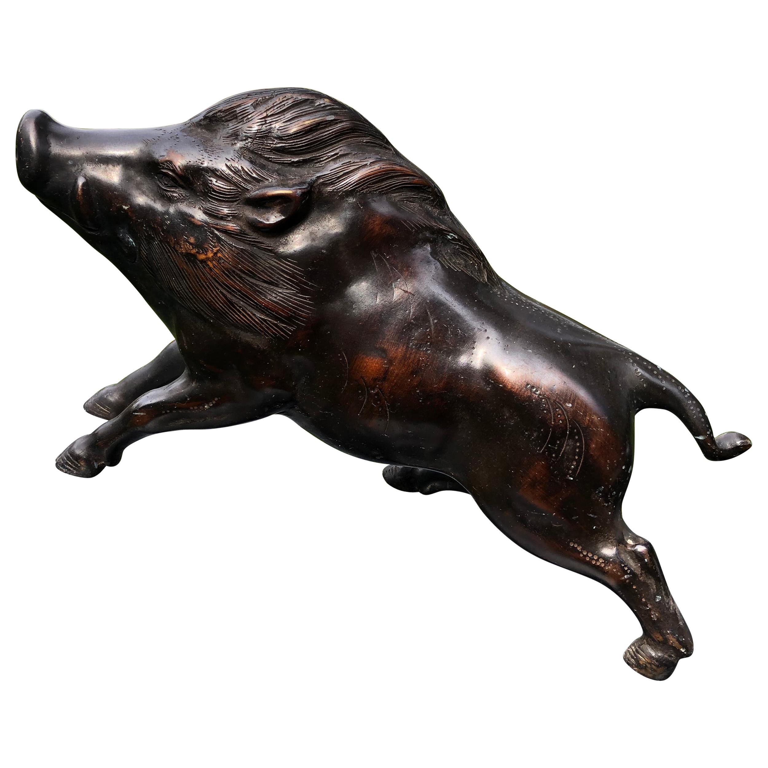Japanese Great Boar Pig Bronze Sculpture
