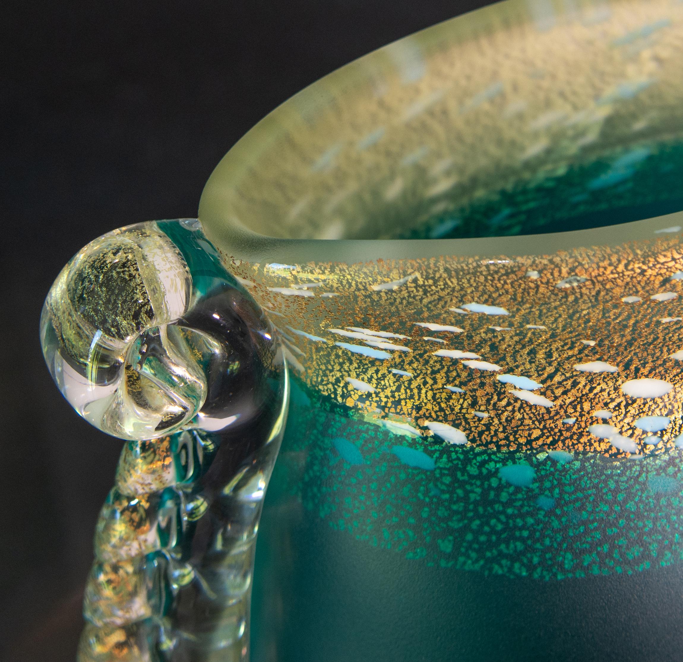 Japanische Vase aus grünem Kunstglas von Kuniaki Kuroki Heisei aus der Zeit von Kuniaki im Angebot 6