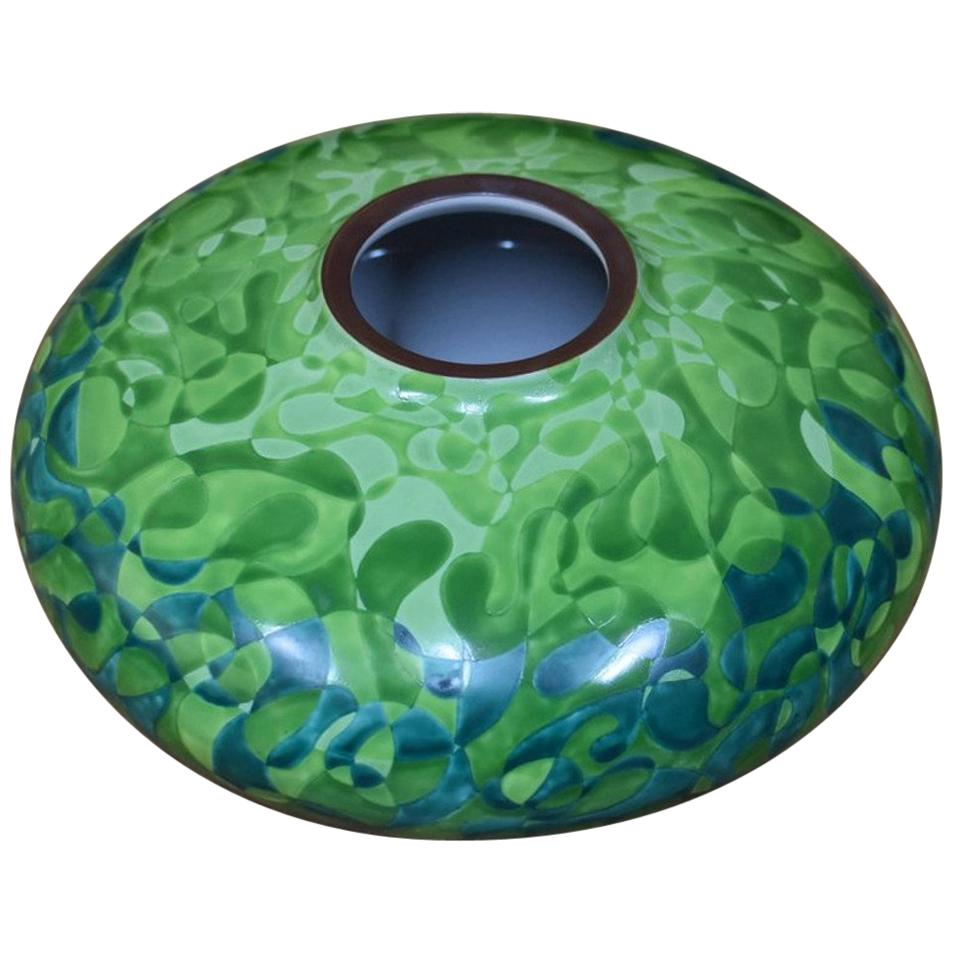 Japanese Contemporary Green Blue Porcelain Vase by Master Artist, 3 For Sale