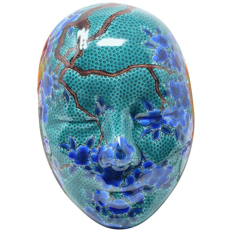 Green Blue Yellow Porcelain Mask by Japanese Master Artist 5