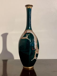 Japanese Green Cloisonne Dragon Vase, Meiji Period, Early 20th Century, Japan
