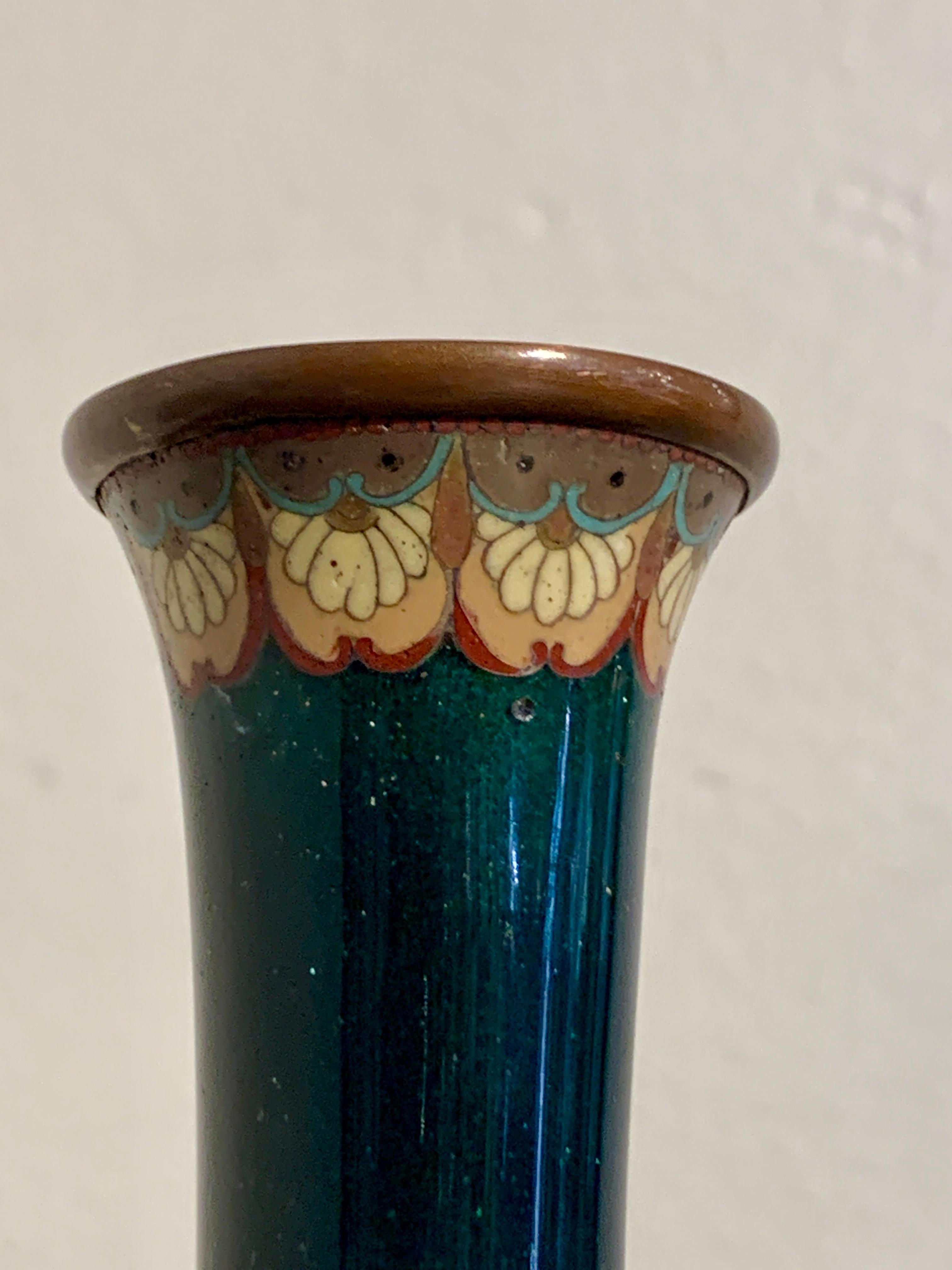 Copper Japanese Green Cloisonne Dragon Vase, Meiji Period, Early 20th Century, Japan