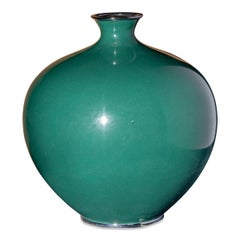 Japanese Green Cloisonné Rose Vase by Ando Cloisonné