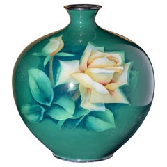 Japanese Green Cloisonné Rose Vase by Ando Cloisonné