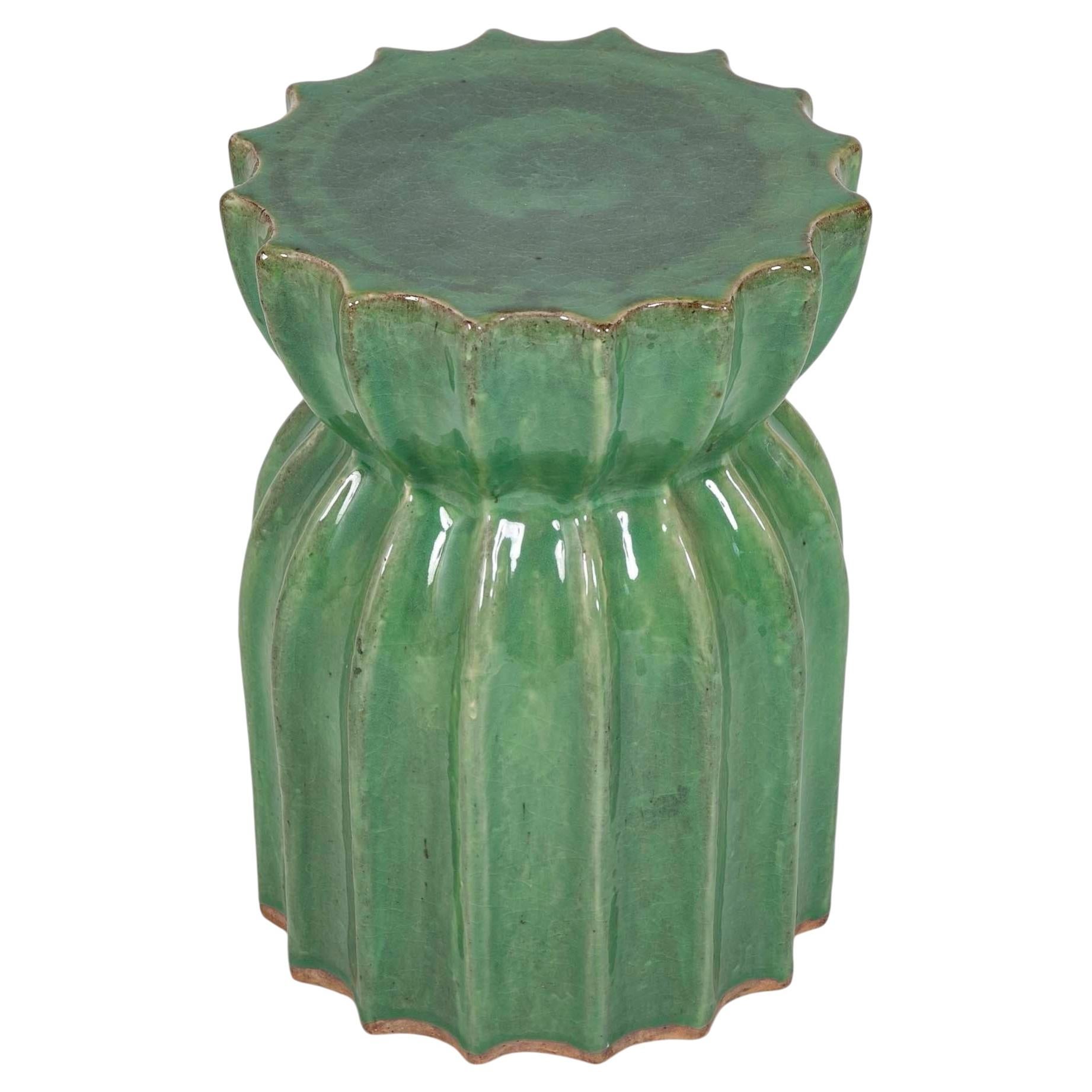Japanese Green Glazed Ceramic Lotus Form Garden Seat, 1950's