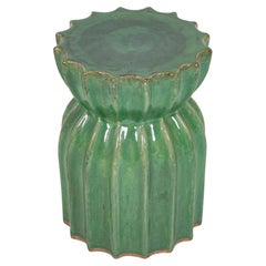 Japanese Green Glazed Ceramic Lotus Form Garden Seat, 1950's