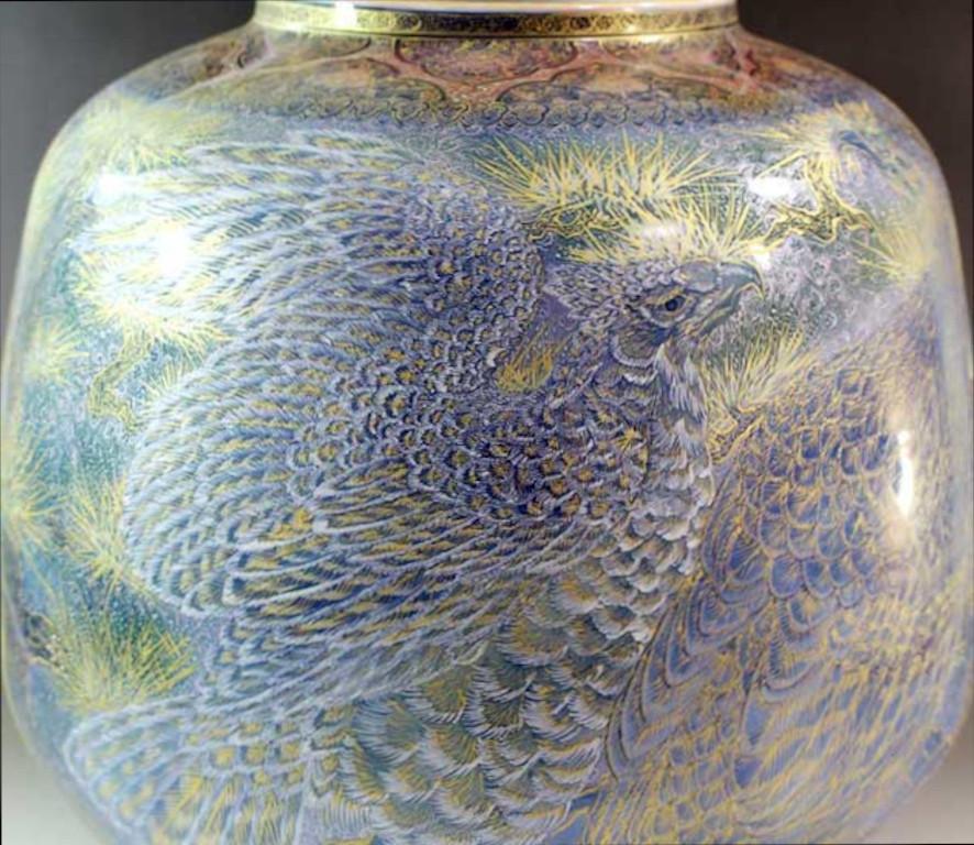 Edo Japanese Green Gold Blue Porcelain Vase by Contemporary Master Artist For Sale