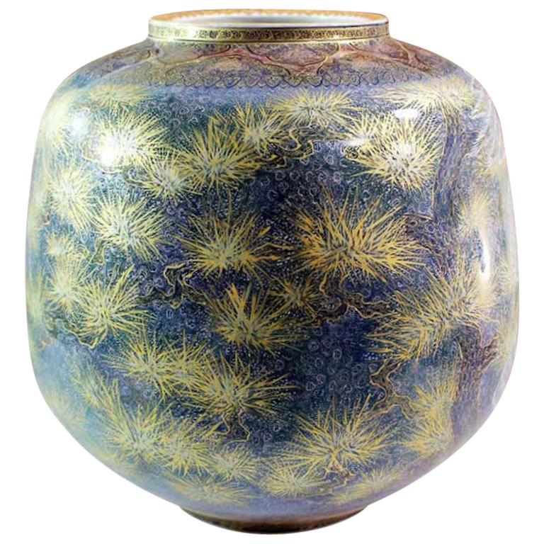 Japanese Green Gold Blue Porcelain Vase by Contemporary Master Artist