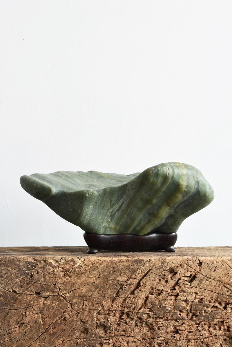 Woodwork Japanese Green Old Scholar's Stone / Appreciation Stone /Wonderful Natural Stone