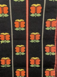 Japanese Half Kimono Belt Hanhaba Obi Black and Orange ButterFly 1980s