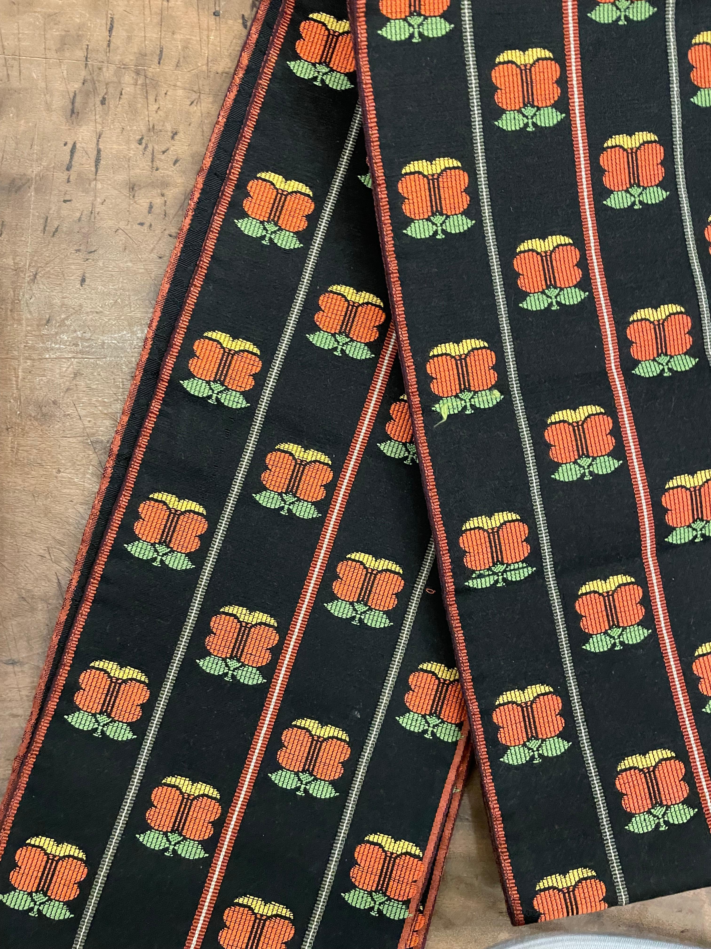 Medio Kimono Japonés Cinturón Hanhaba Obi Negro y Naranja ButterFly Años 80 Showa en venta