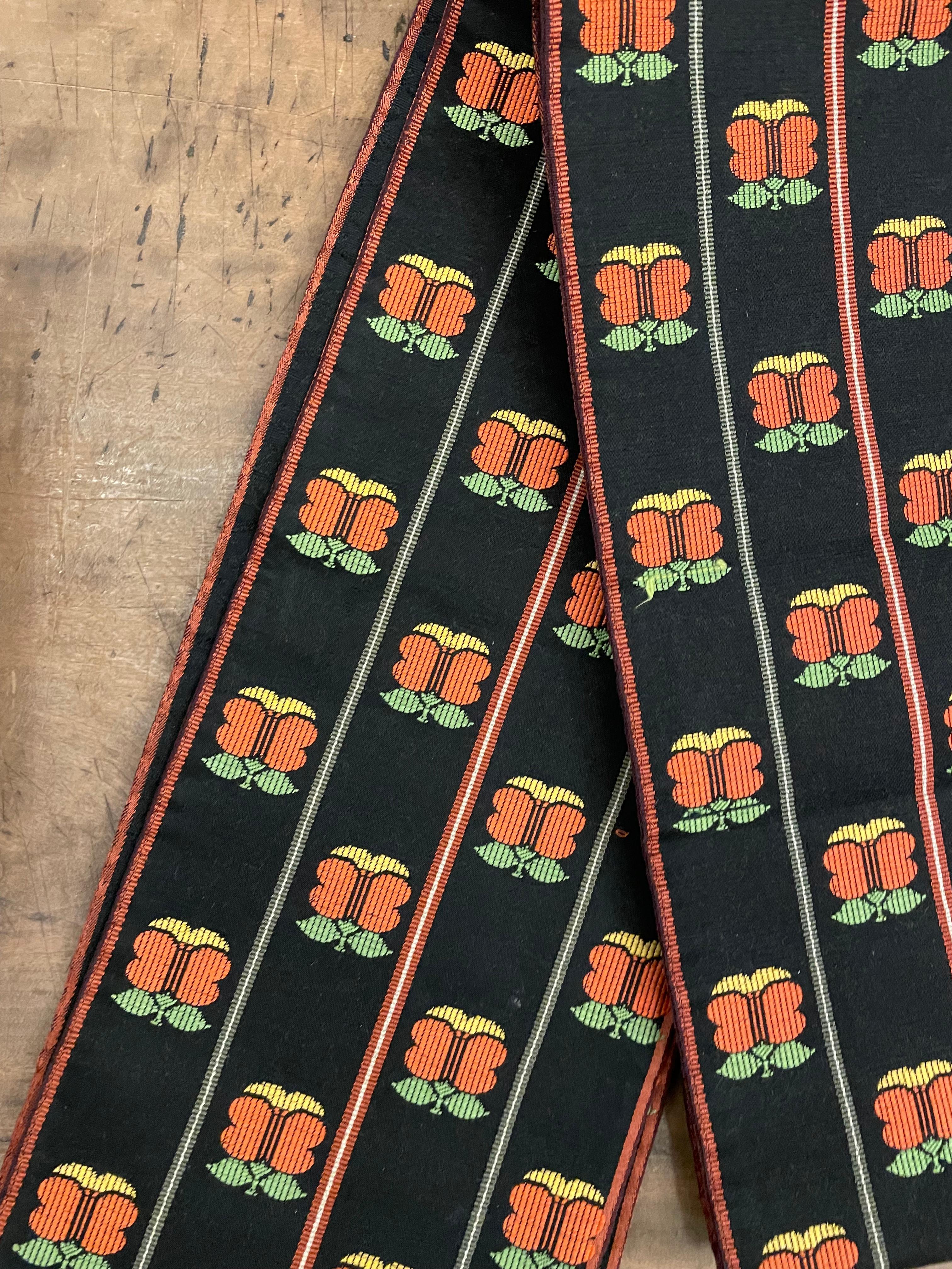 Medio Kimono Japonés Cinturón Hanhaba Obi Negro y Naranja ButterFly Años 80 en Bueno estado para la venta en Paris, FR