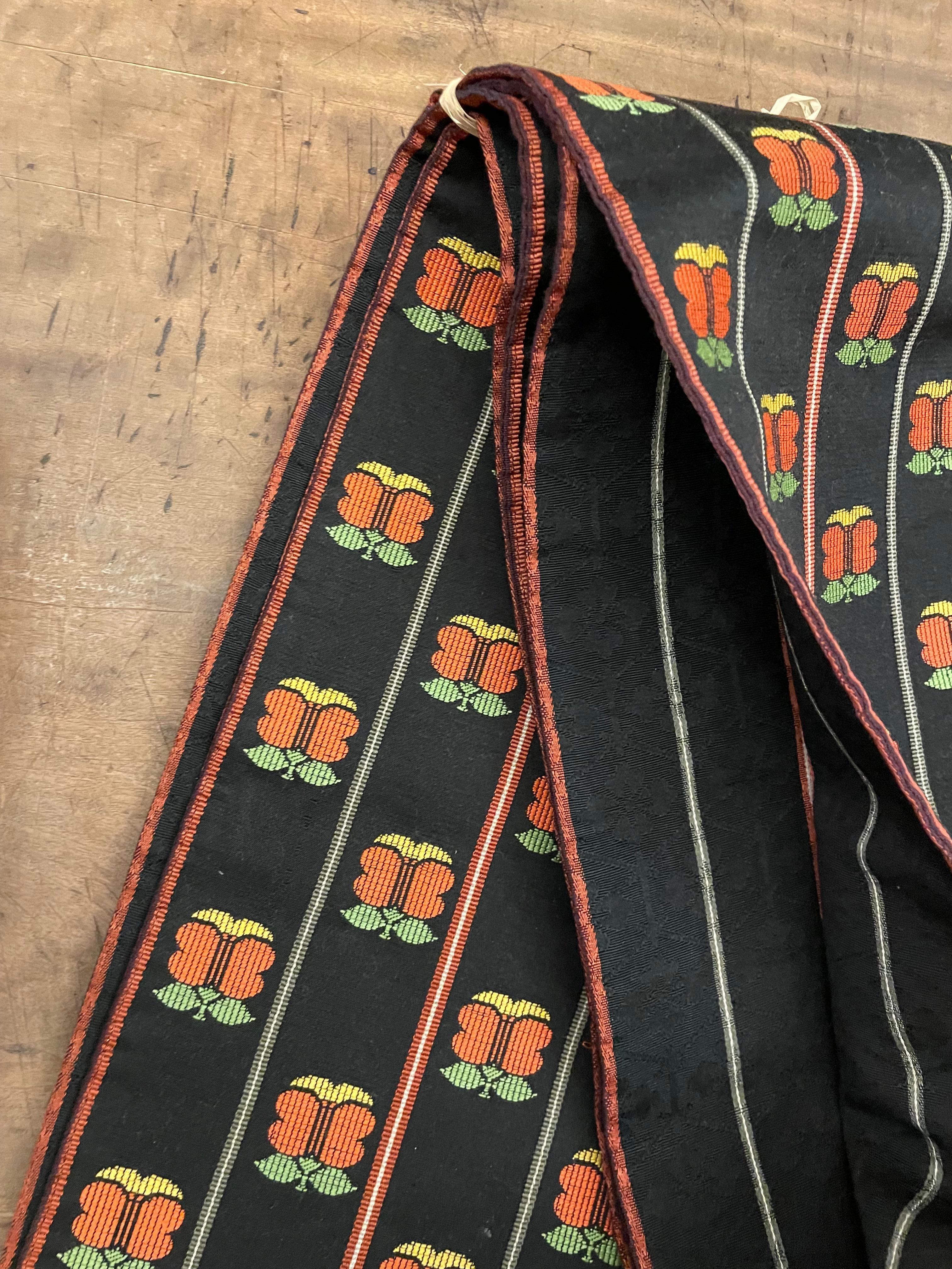 Medio Kimono Japonés Cinturón Hanhaba Obi Negro y Naranja ButterFly Años 80 finales del siglo XX en venta