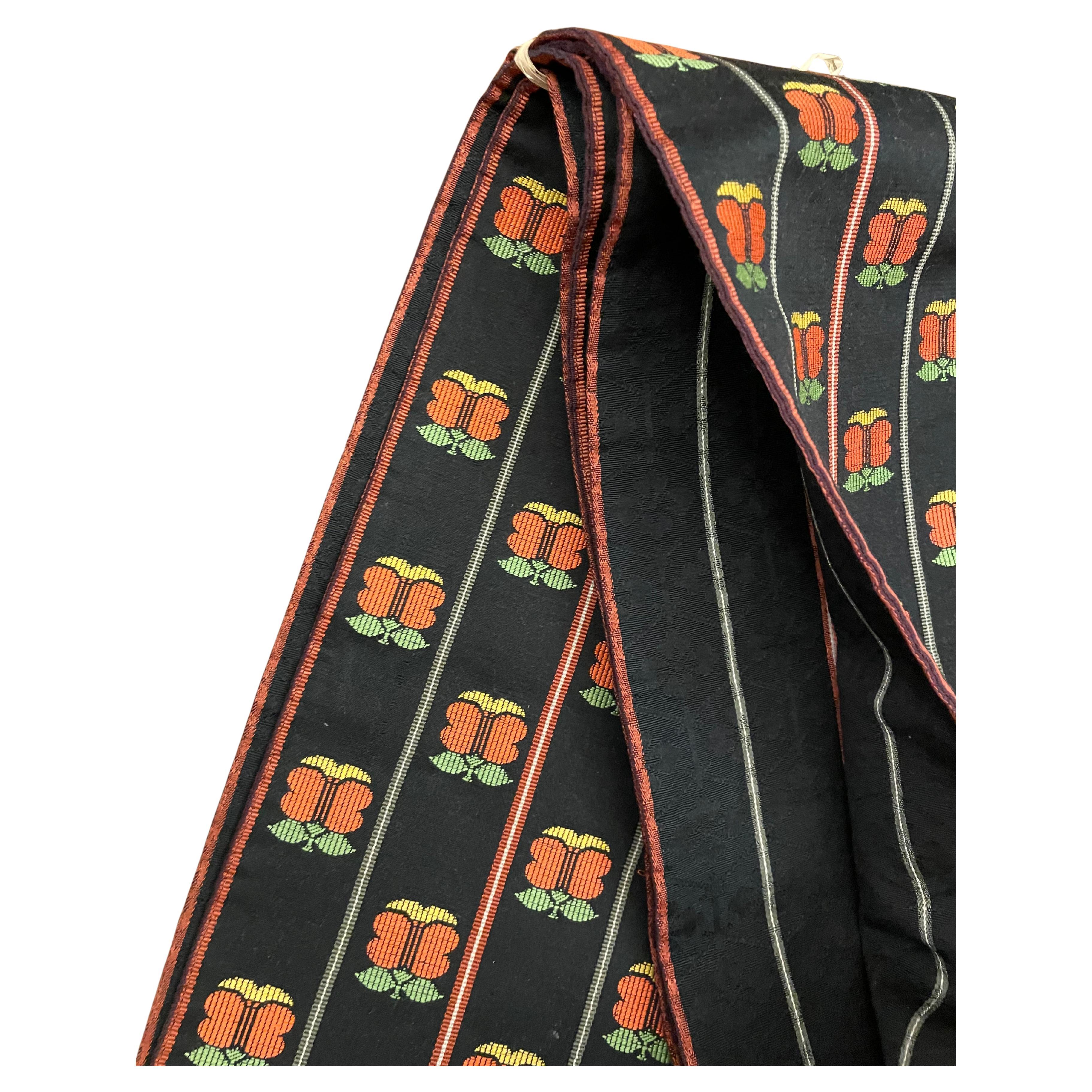 Medio Kimono Japonés Cinturón Hanhaba Obi Negro y Naranja ButterFly Años 80