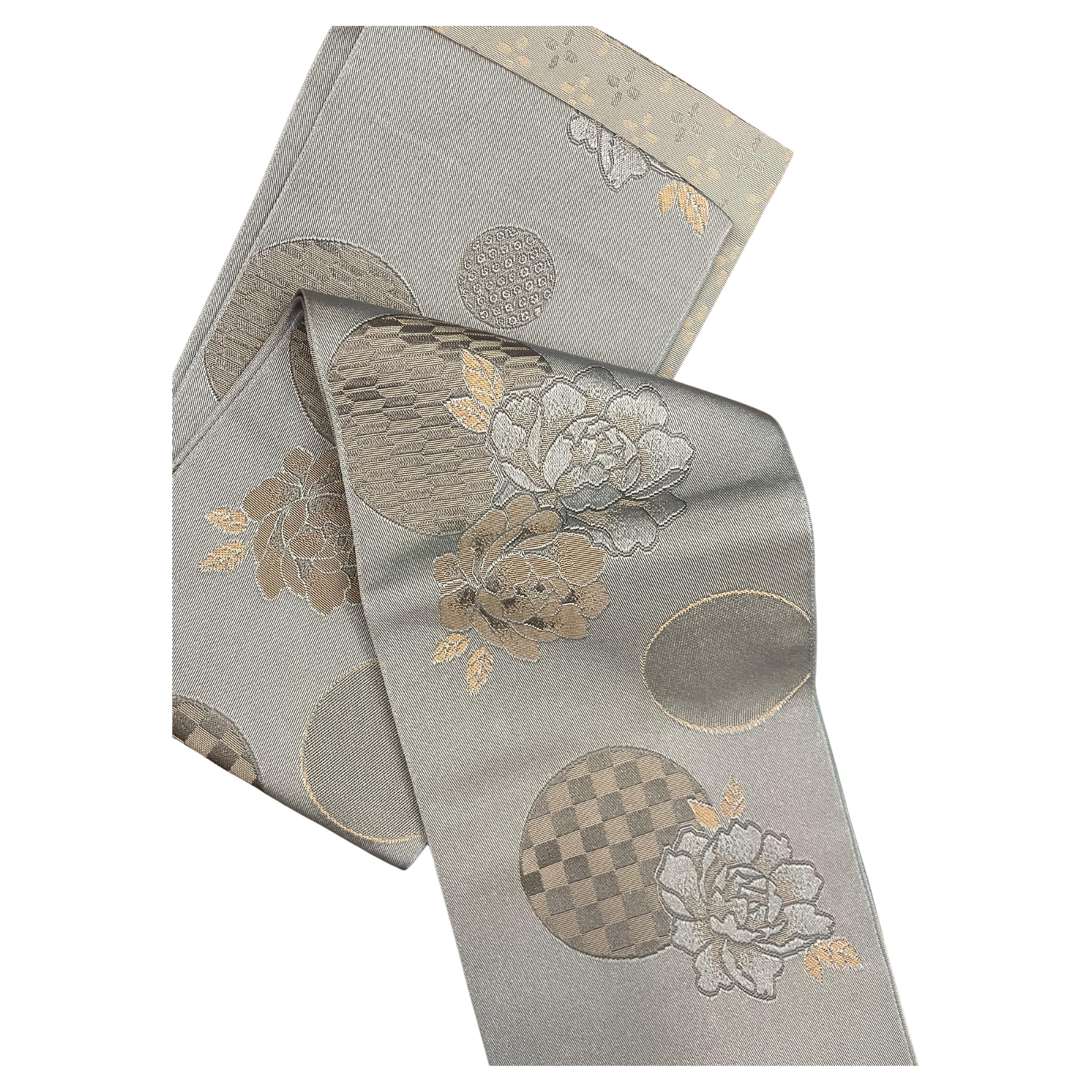 Medio Kimono Japonés Cinturón Hanhaba Obi Azul Cielo con Rosa Años 80
