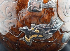 Japanese Hammered Copper and Mixed Metal Meiji Period Vase.