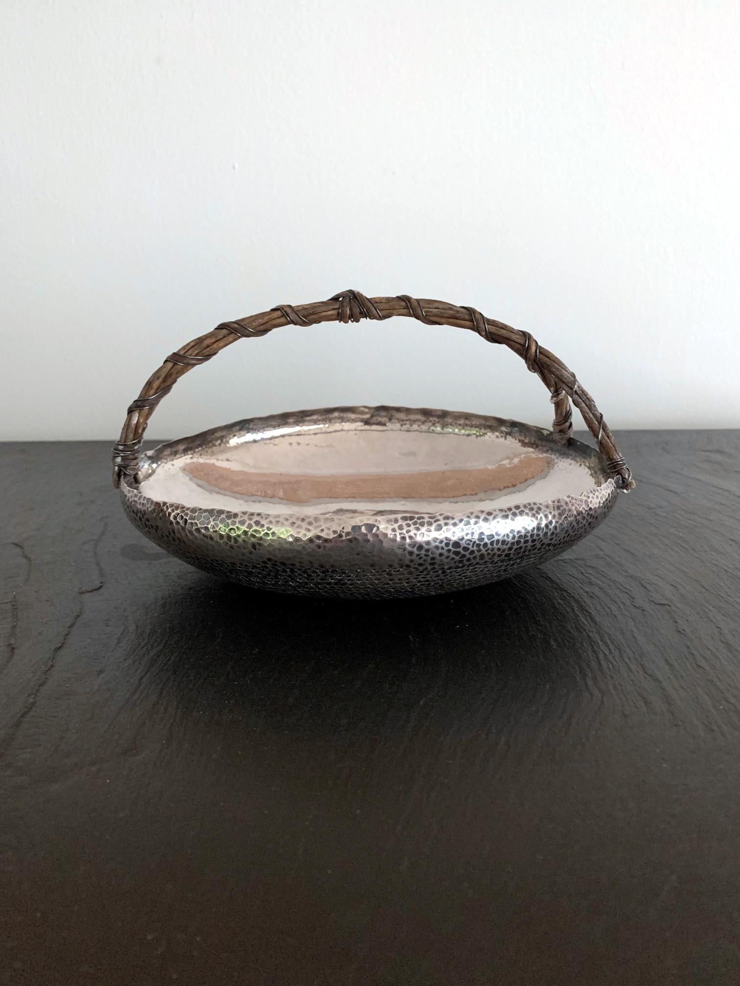 Japanese Hammered Silver Basket Tray In Good Condition In Atlanta, GA