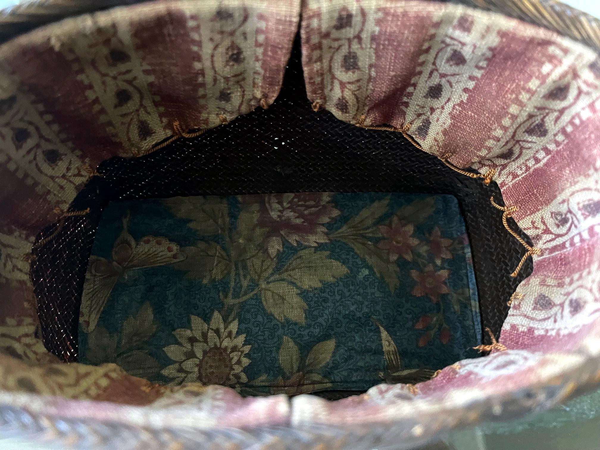 Early Japanese Hand Basket with Brocade Interior by Suzuki Gengensai For Sale 2