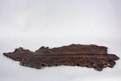 Large Antique Japanese Hand Carved Banana Leaf Tray