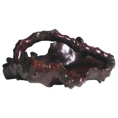 Japanese Hand Carved Burl Wood Fruit and Flower Display Basket