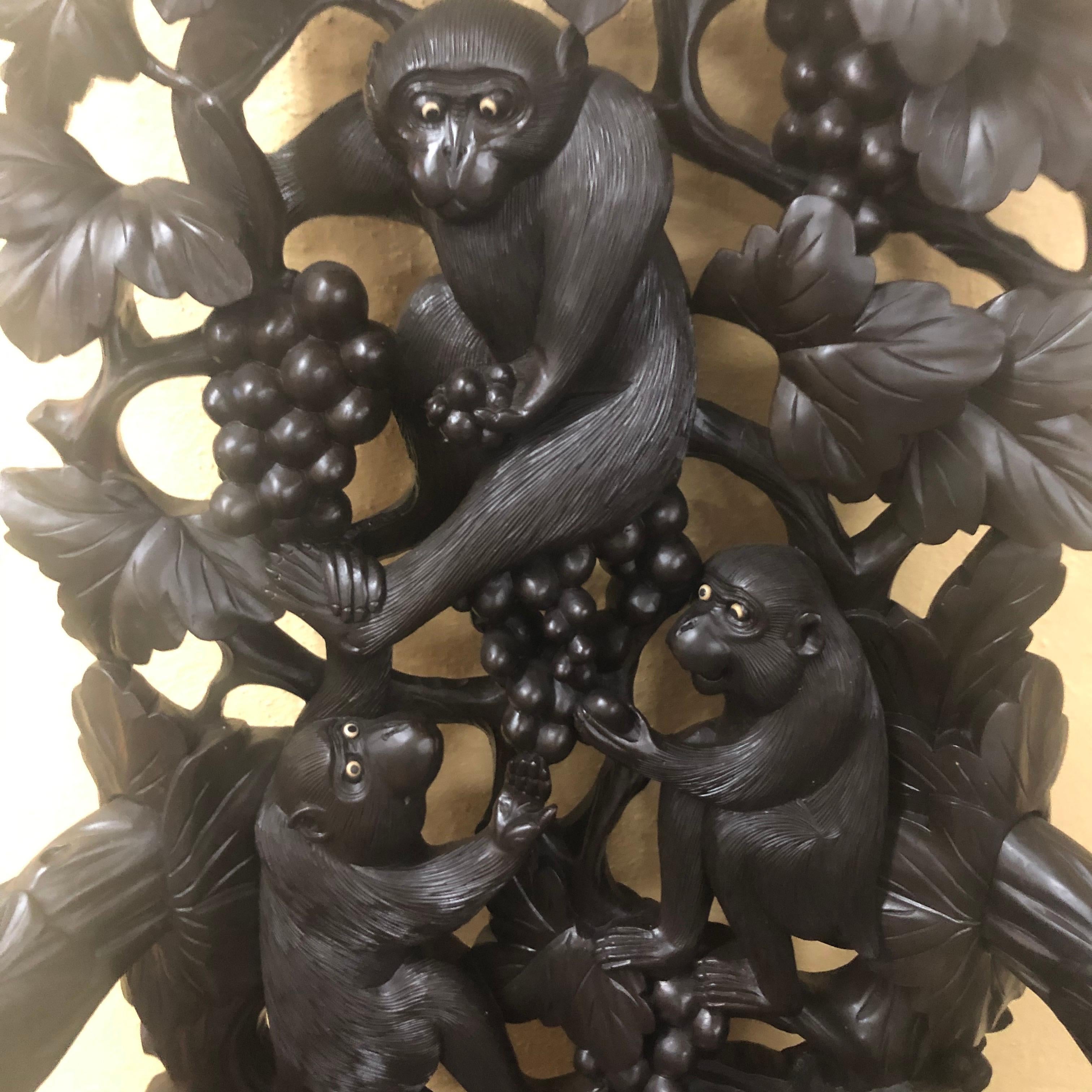 Japanese Hand Carved Dark Wood Export Monkey Armchair For Sale 2