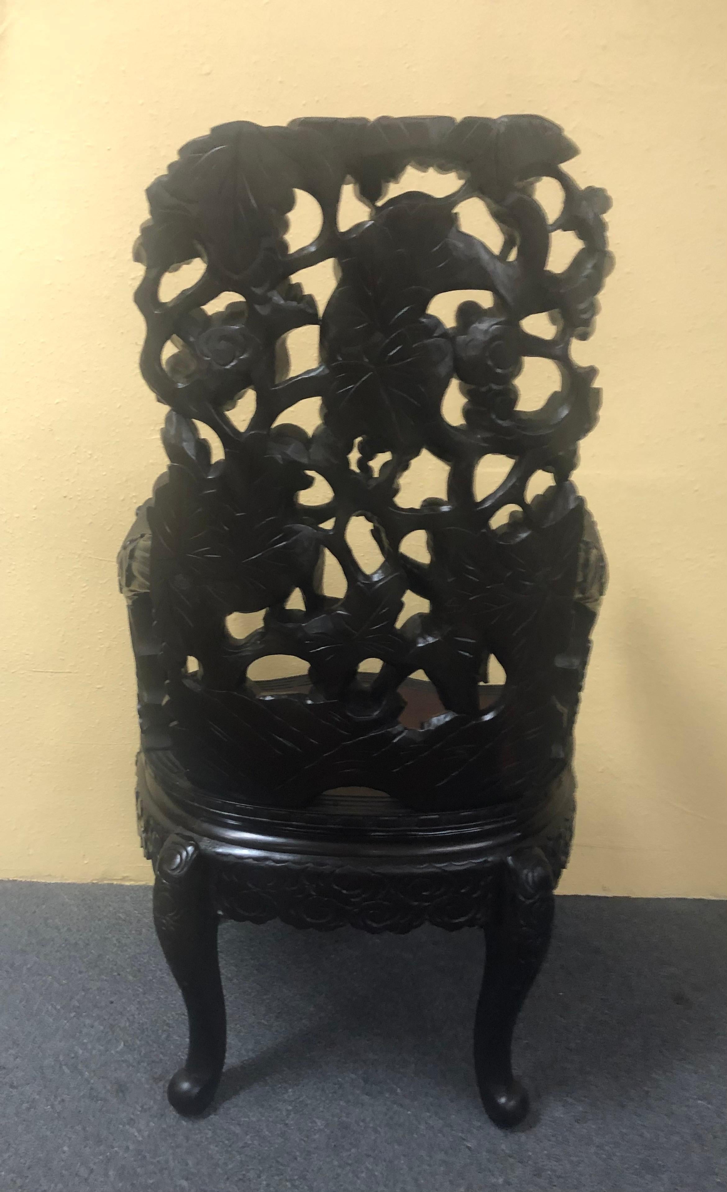 Japanese Hand Carved Dark Wood Export Monkey Armchair In Good Condition For Sale In San Diego, CA
