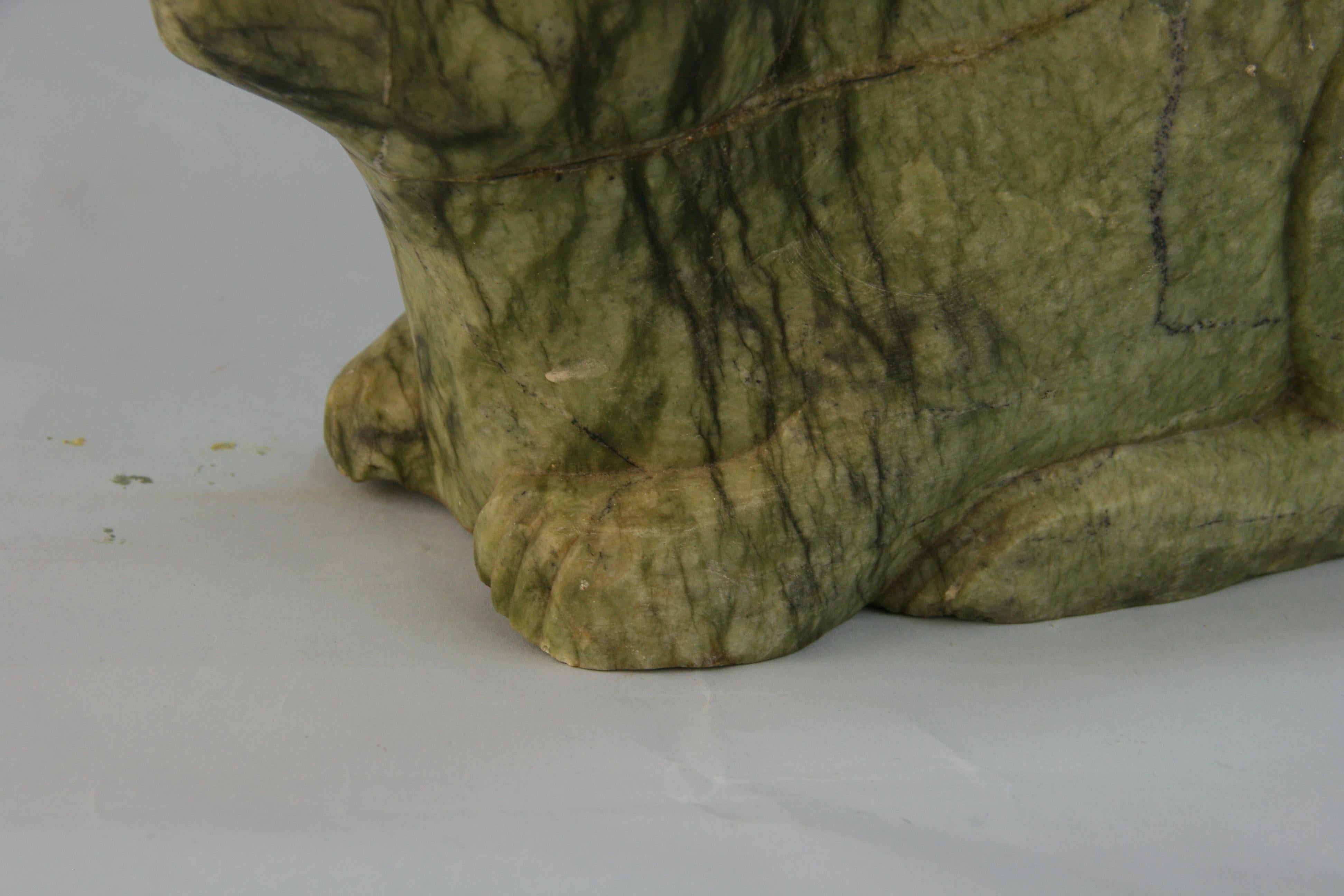 Chinese Year of the Rabbit 2023  Hand Carved Green Stone Large  Rabbit  1920's For Sale 6