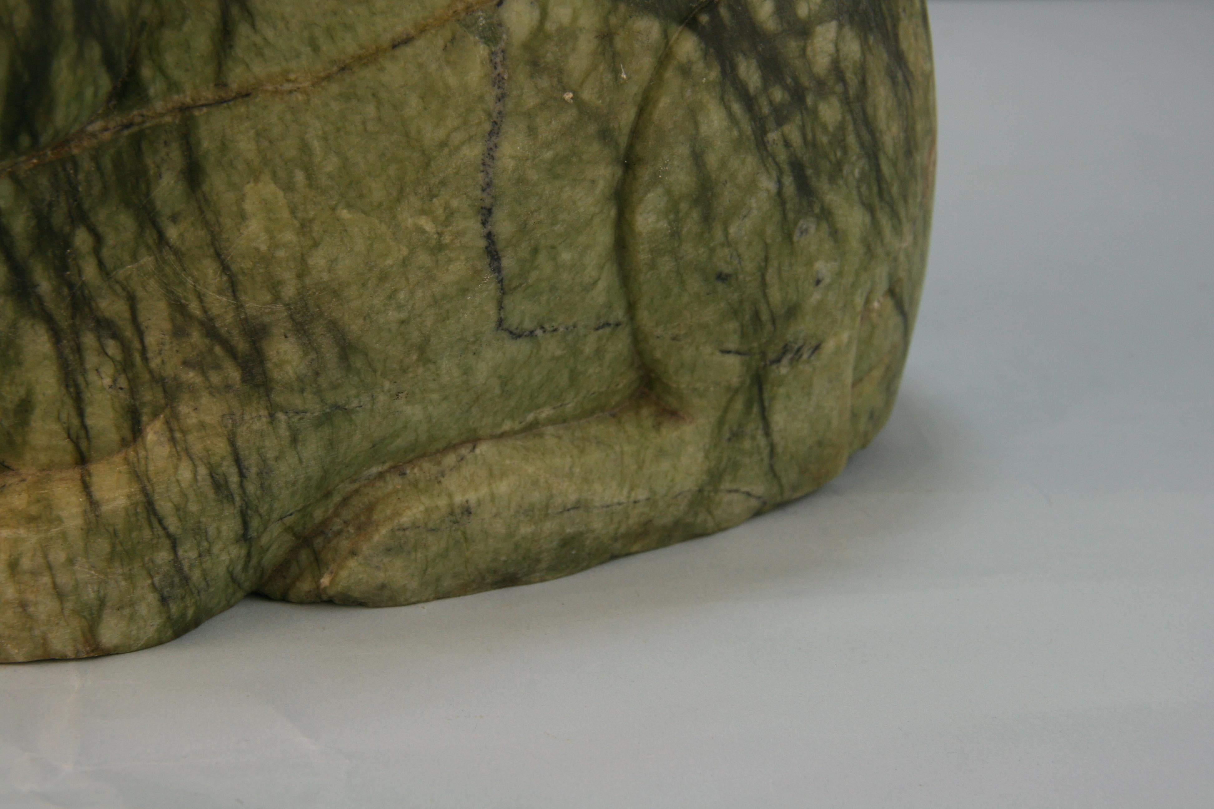 Chinese Year of the Rabbit 2023  Hand Carved Green Stone Large  Rabbit  1920's For Sale 7