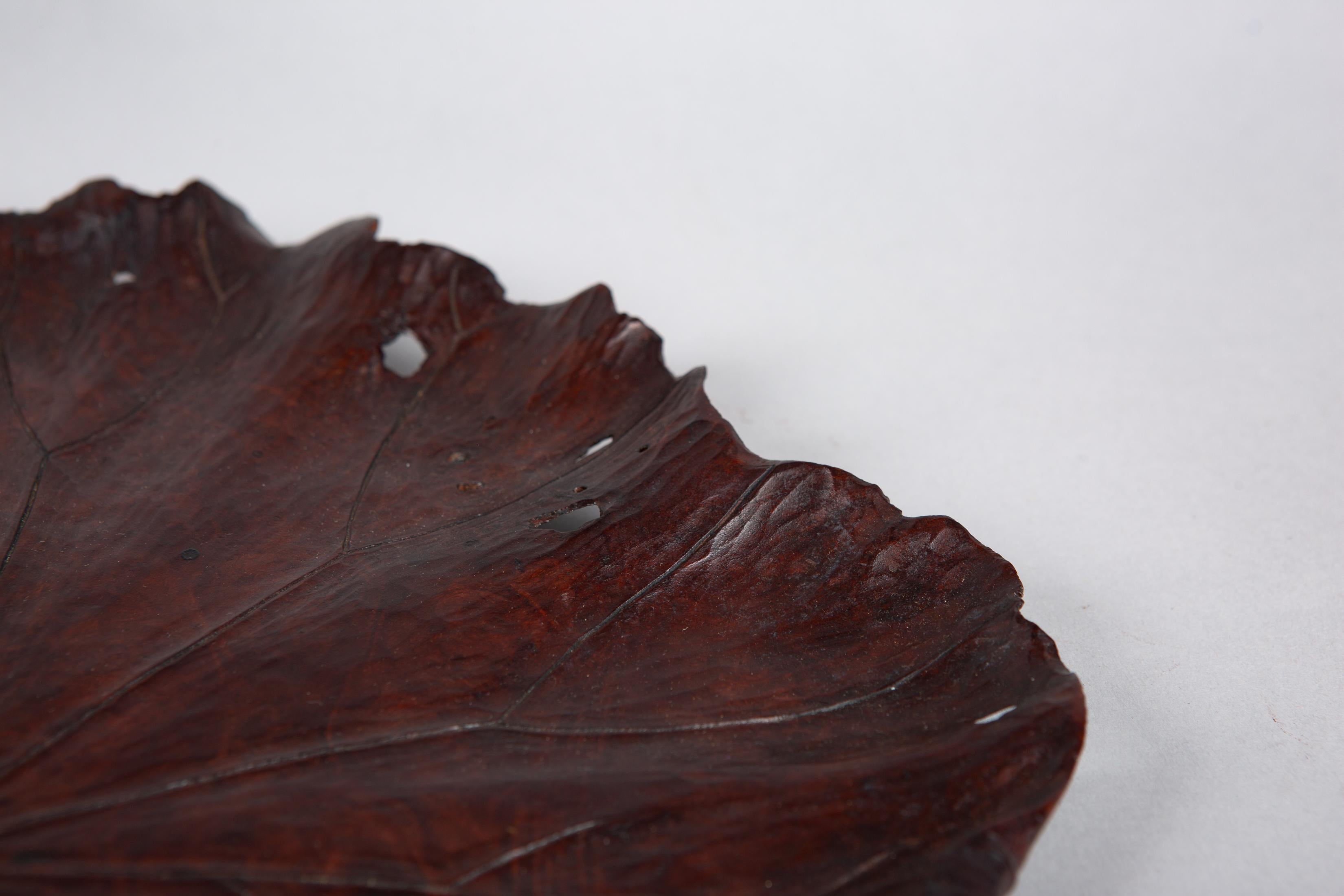 Japanese Hand Carved Lotus Leaf Tray 1