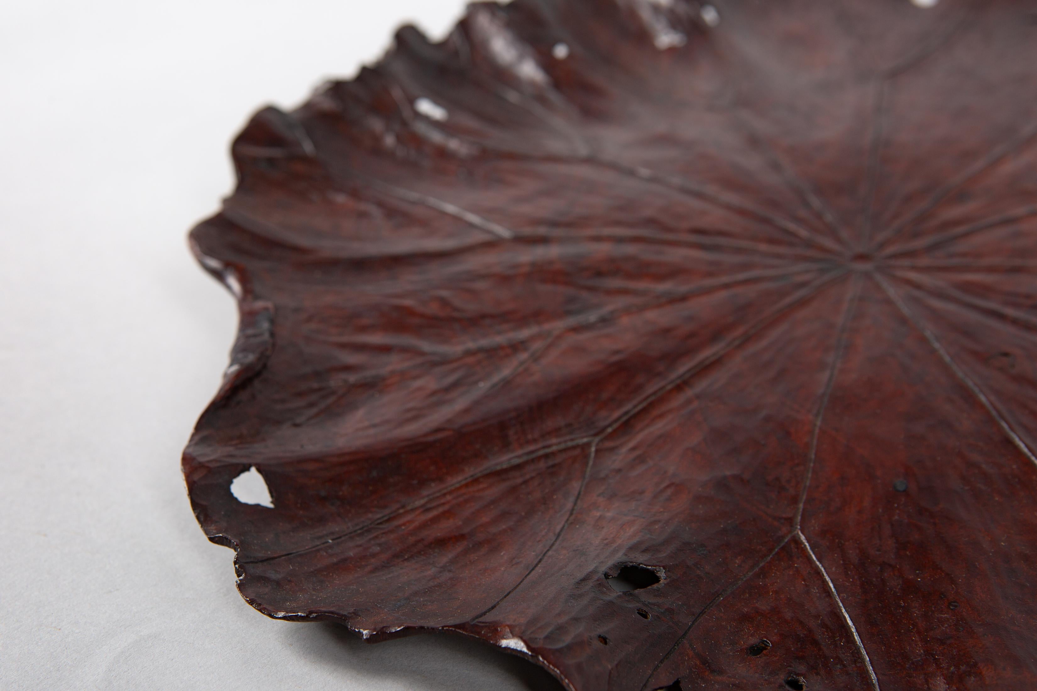 Japanese Hand Carved Lotus Leaf Tray 4