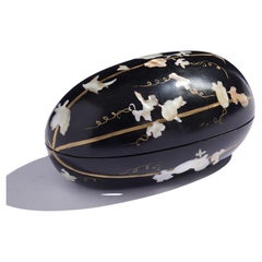 Japanische handgeschnitzte Melonenform schwarz lackierte Dose